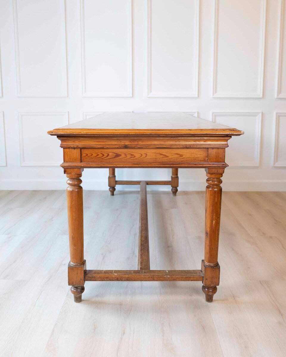 French Louis XVI Style 20th Century Pine Console Table with Cylindrical Legs - JAA