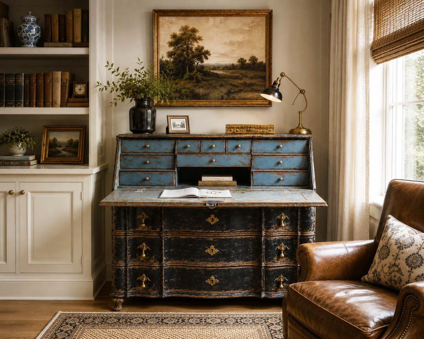 Antique French secretary desk in a golf cottage study - Lake Country Lookbook