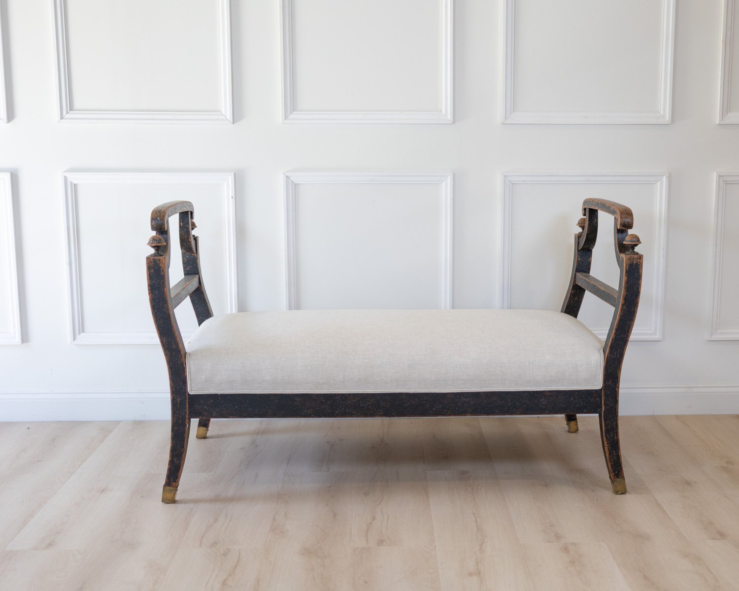 Freestanding Karl Johan Bench in Black Paint, circa 1830 - JAA