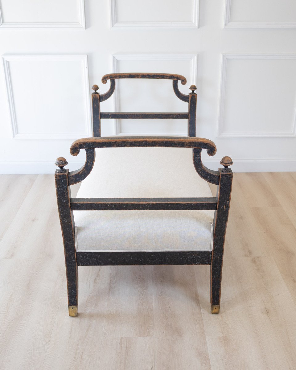 Freestanding Karl Johan Bench in Black Paint, circa 1830 - JAA