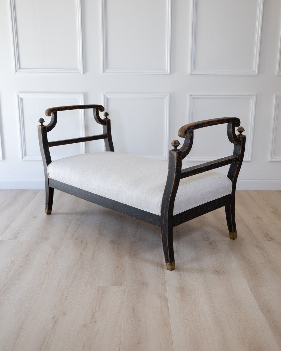 Freestanding Karl Johan Bench in Black Paint, circa 1830 - JAA