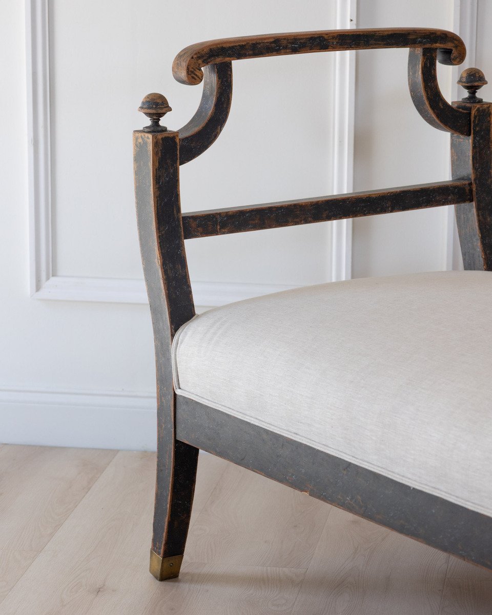 Freestanding Karl Johan Bench in Black Paint, circa 1830 - JAA