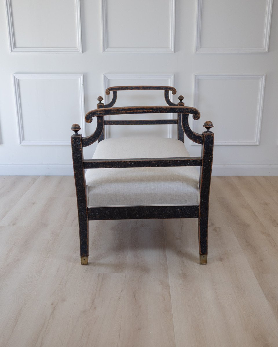 Freestanding Karl Johan Bench in Black Paint, circa 1830 - JAA