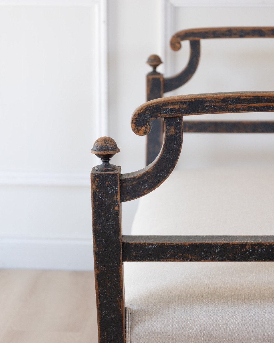 Freestanding Karl Johan Bench in Black Paint, circa 1830 - JAA