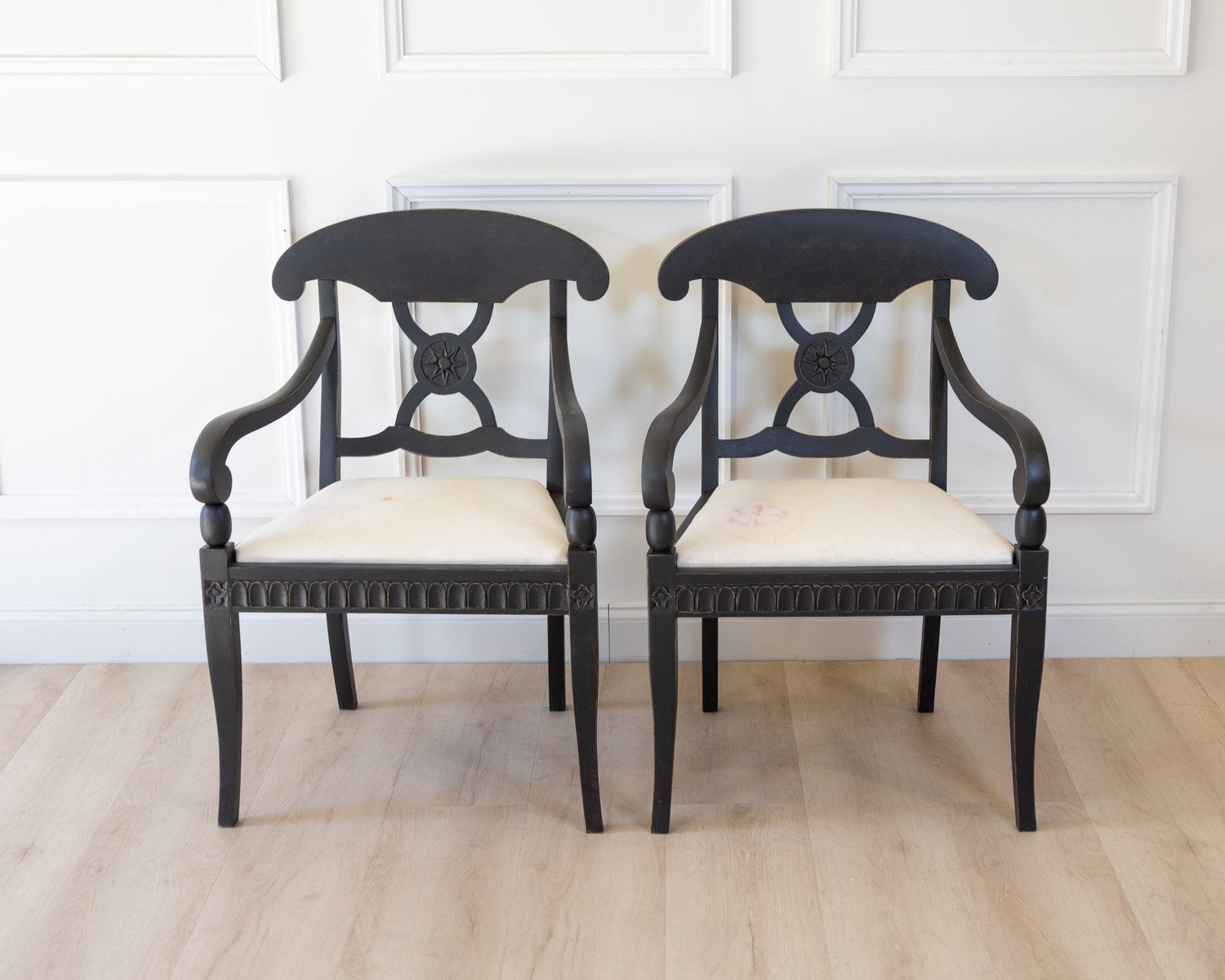 Pair of Swedish Ebonized Neoclassical Armchairs, Circa 1880 - JAA