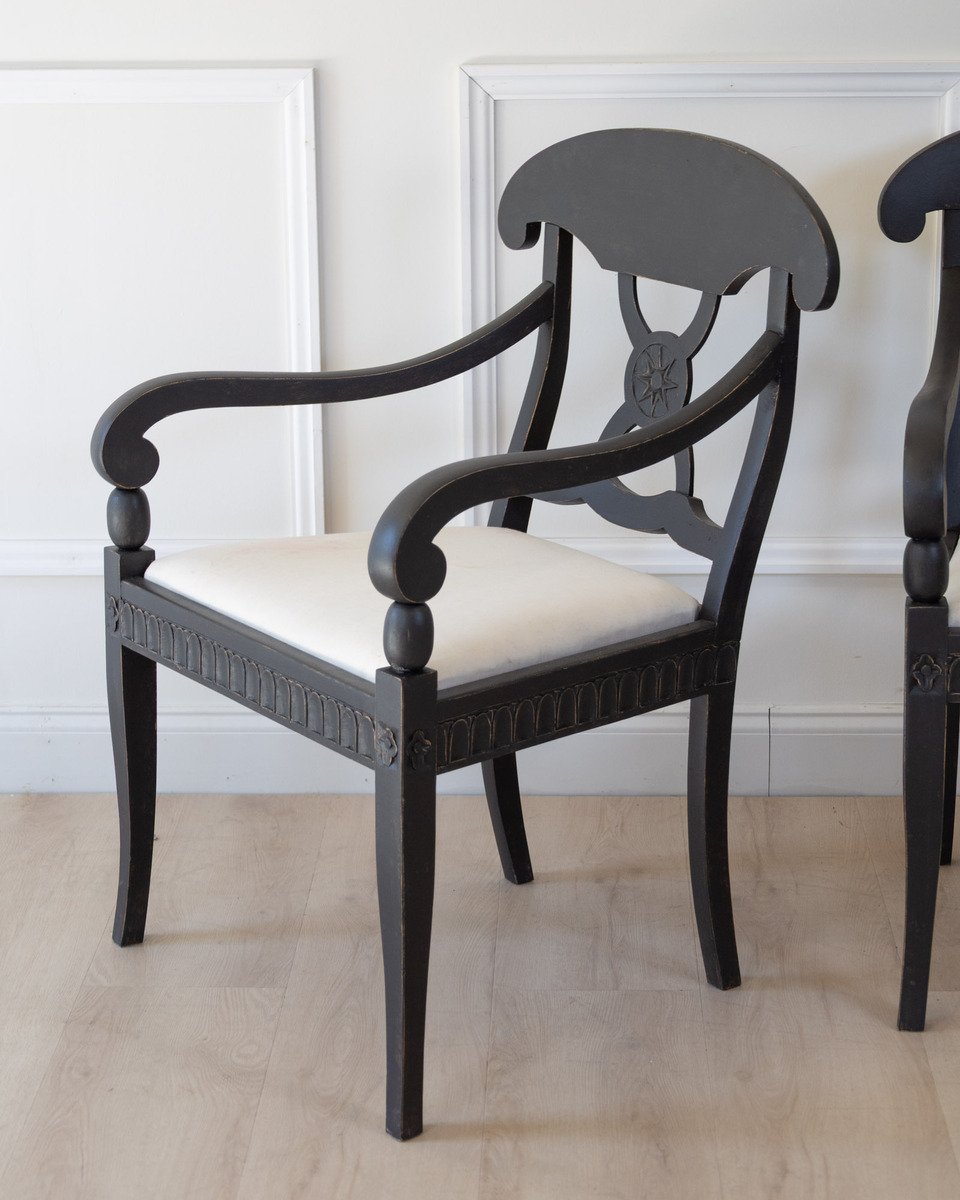 Pair of Swedish Ebonized Neoclassical Armchairs, Circa 1880 - JAA