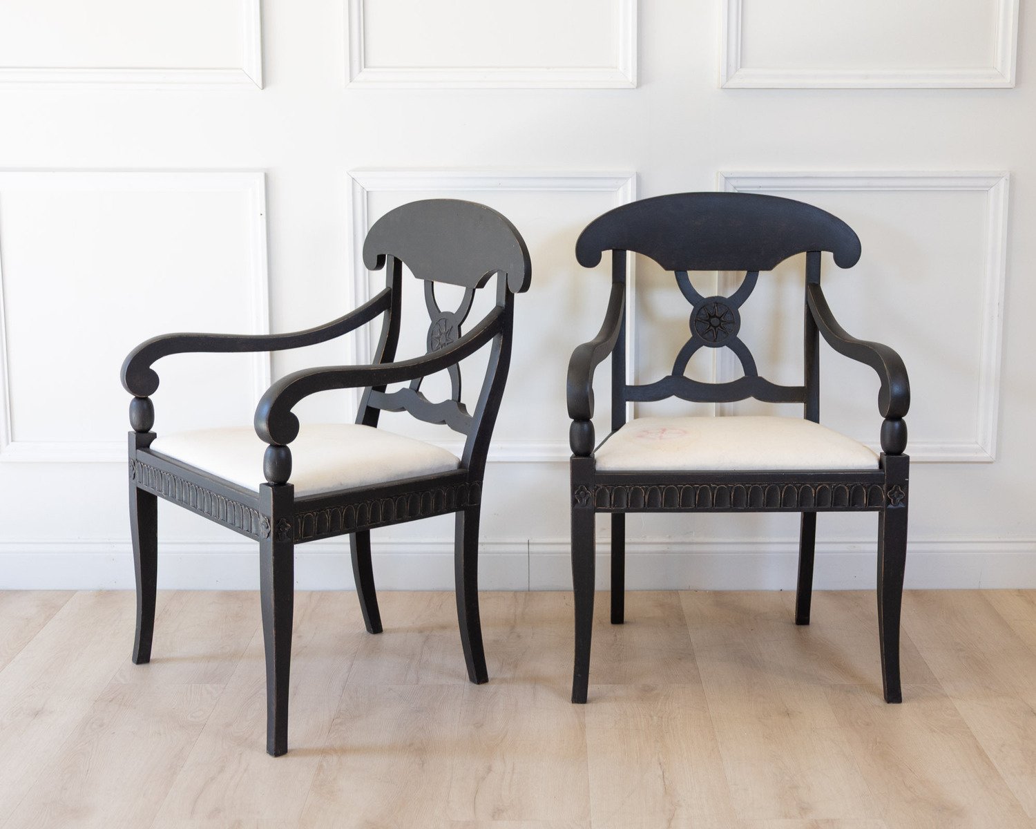 Pair of Swedish Ebonized Neoclassical Armchairs, Circa 1880 - JAA