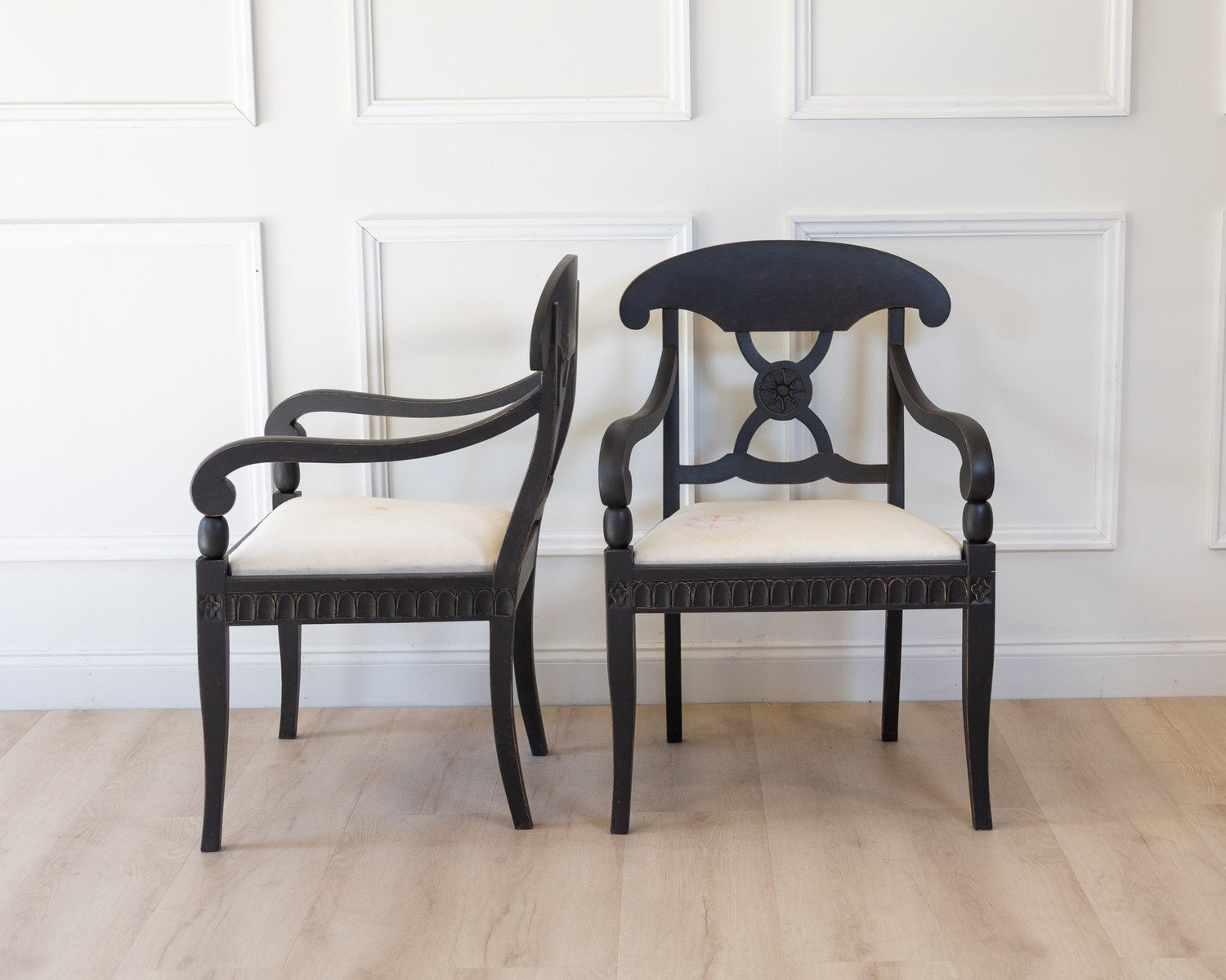 Pair of Swedish Ebonized Neoclassical Armchairs, Circa 1880 - JAA