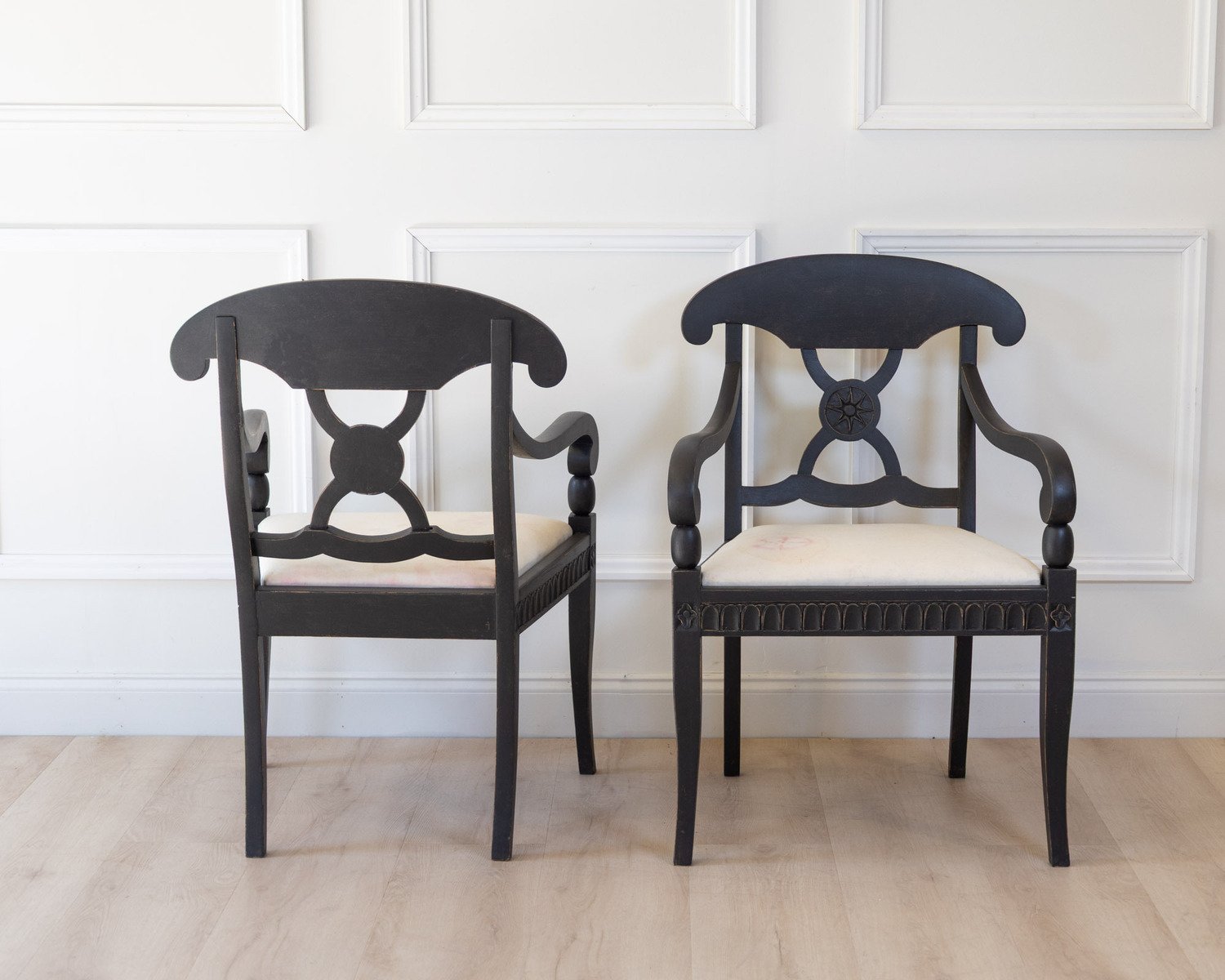 Pair of Swedish Ebonized Neoclassical Armchairs, Circa 1880 - JAA