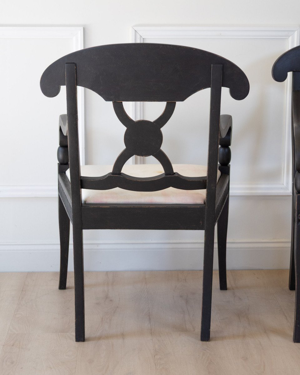 Pair of Swedish Ebonized Neoclassical Armchairs, Circa 1880 - JAA