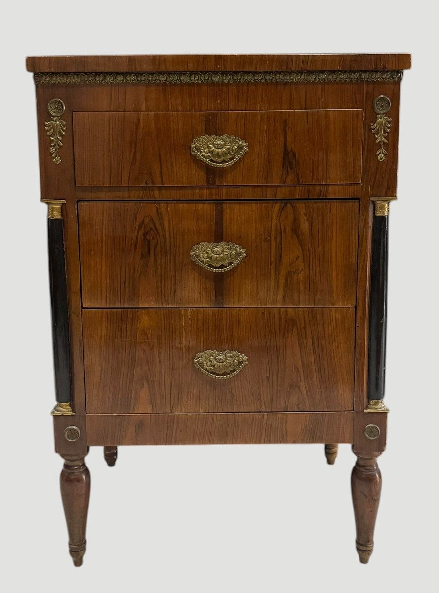 Italian Empire Style Bedside Chest with Ebonized Columns, Mid-19th Century - JAA