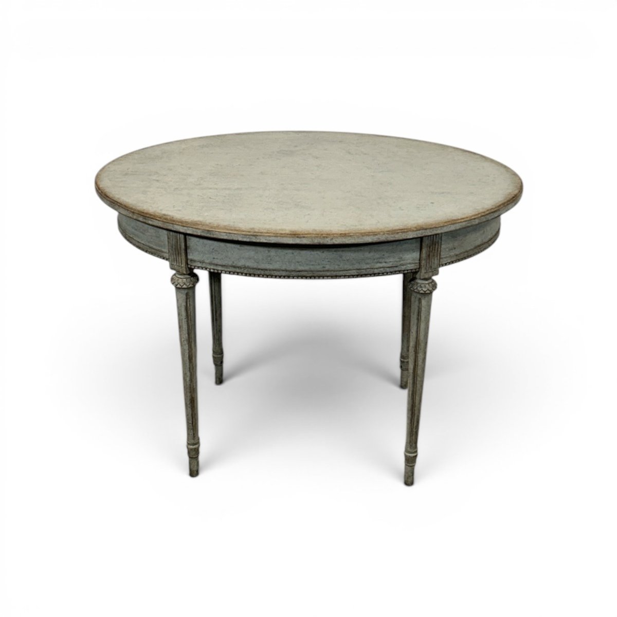 Oval table in the Gustavian style is finished in grey. - JAA