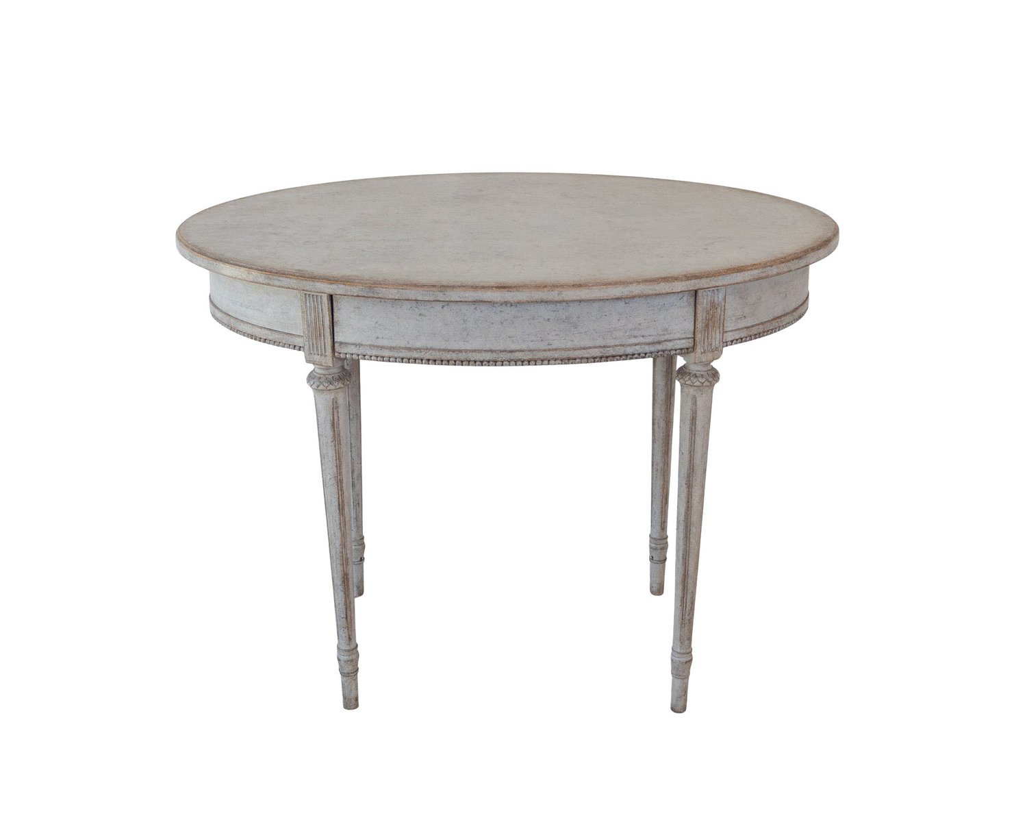 Oval table in the Gustavian style is finished in grey.