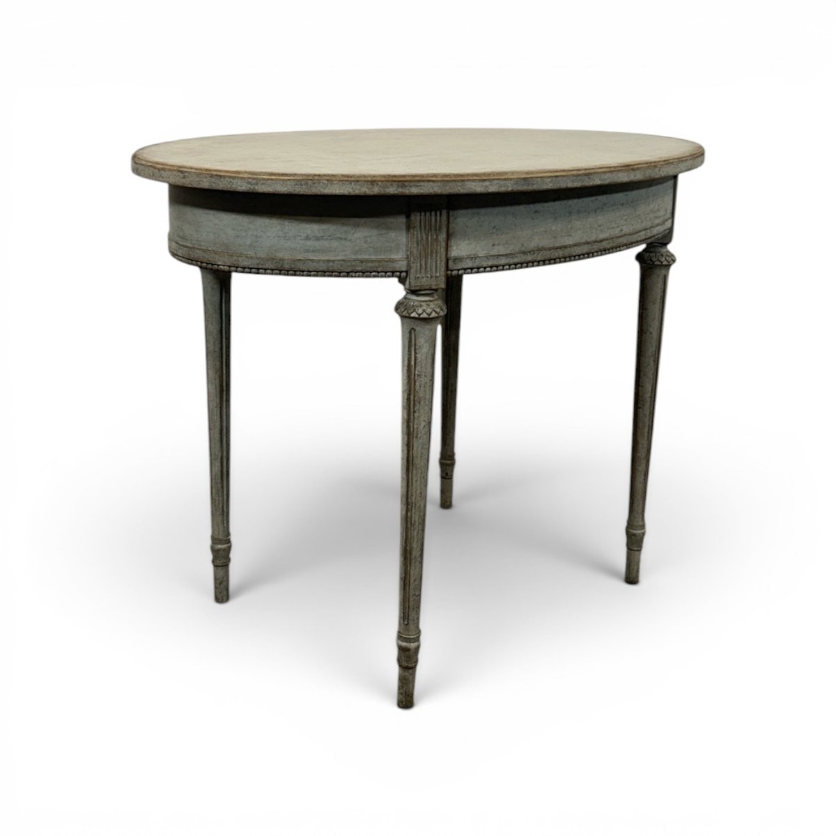 Oval table in the Gustavian style is finished in grey. - JAA