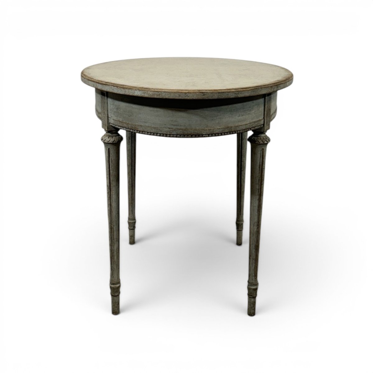 Oval table in the Gustavian style is finished in grey. - JAA