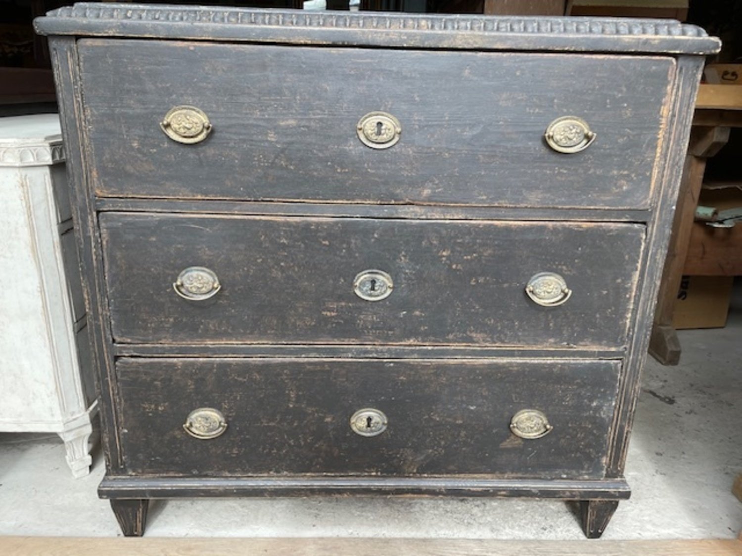Swedish Gustavian Style Commode in Black Paint with Carved Top, 19th Century - JAA