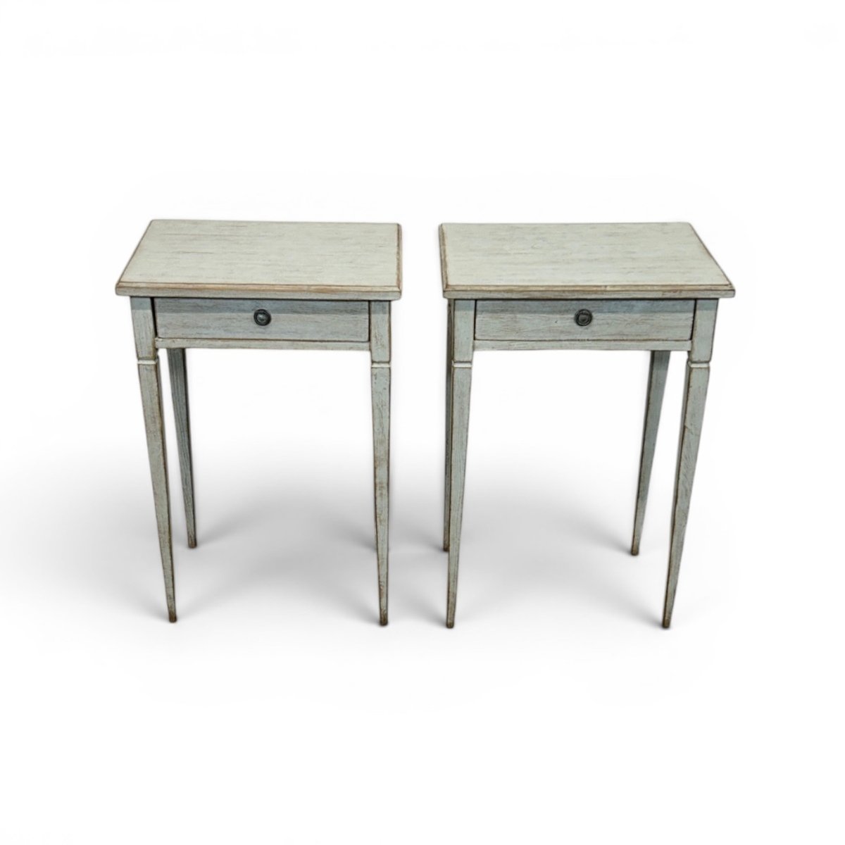 A pair of Swedish side tables in a mix of pale blue and grey. - JAA