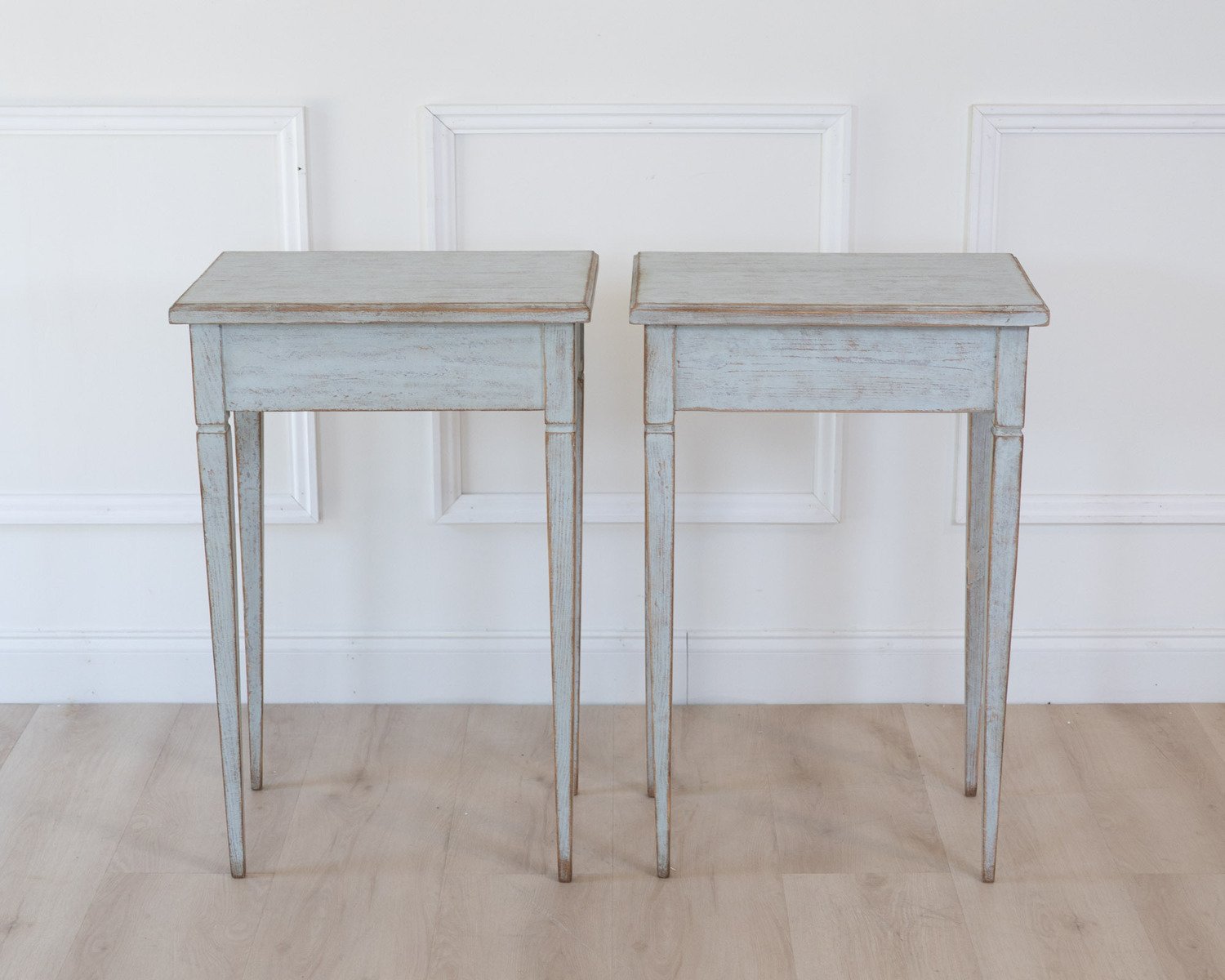 A pair of Swedish side tables in a mix of pale blue and grey. - JAA