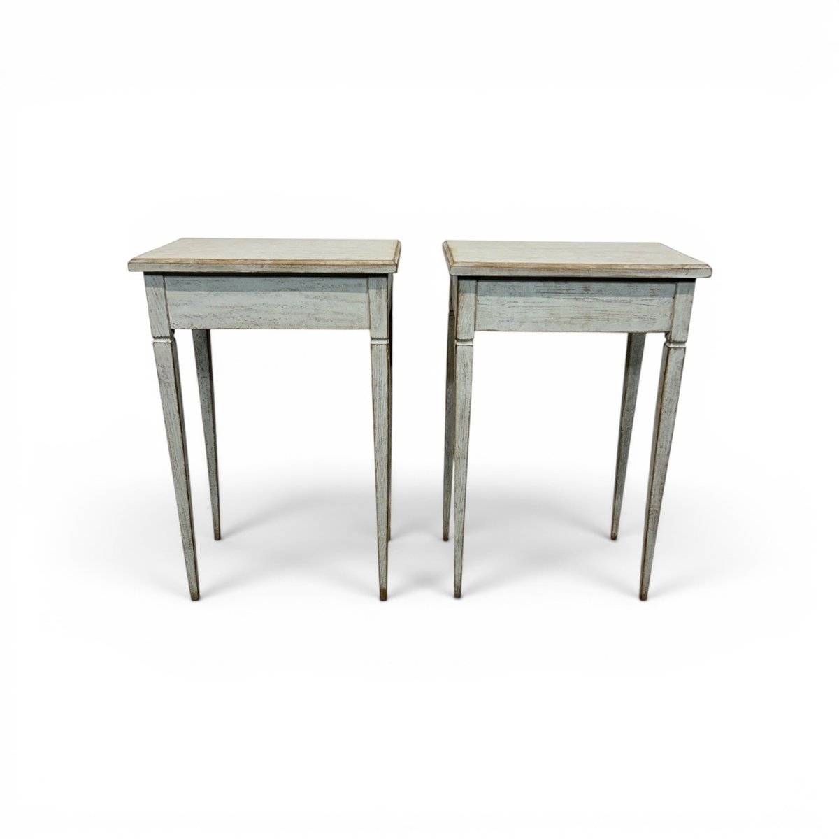 A pair of Swedish side tables in a mix of pale blue and grey. - JAA