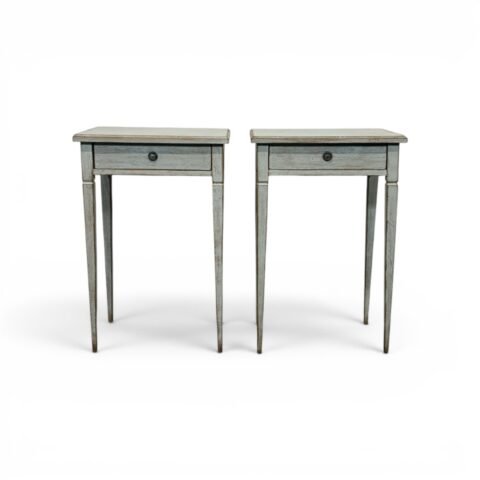 A pair of Swedish side tables in a mix of pale blue and grey.