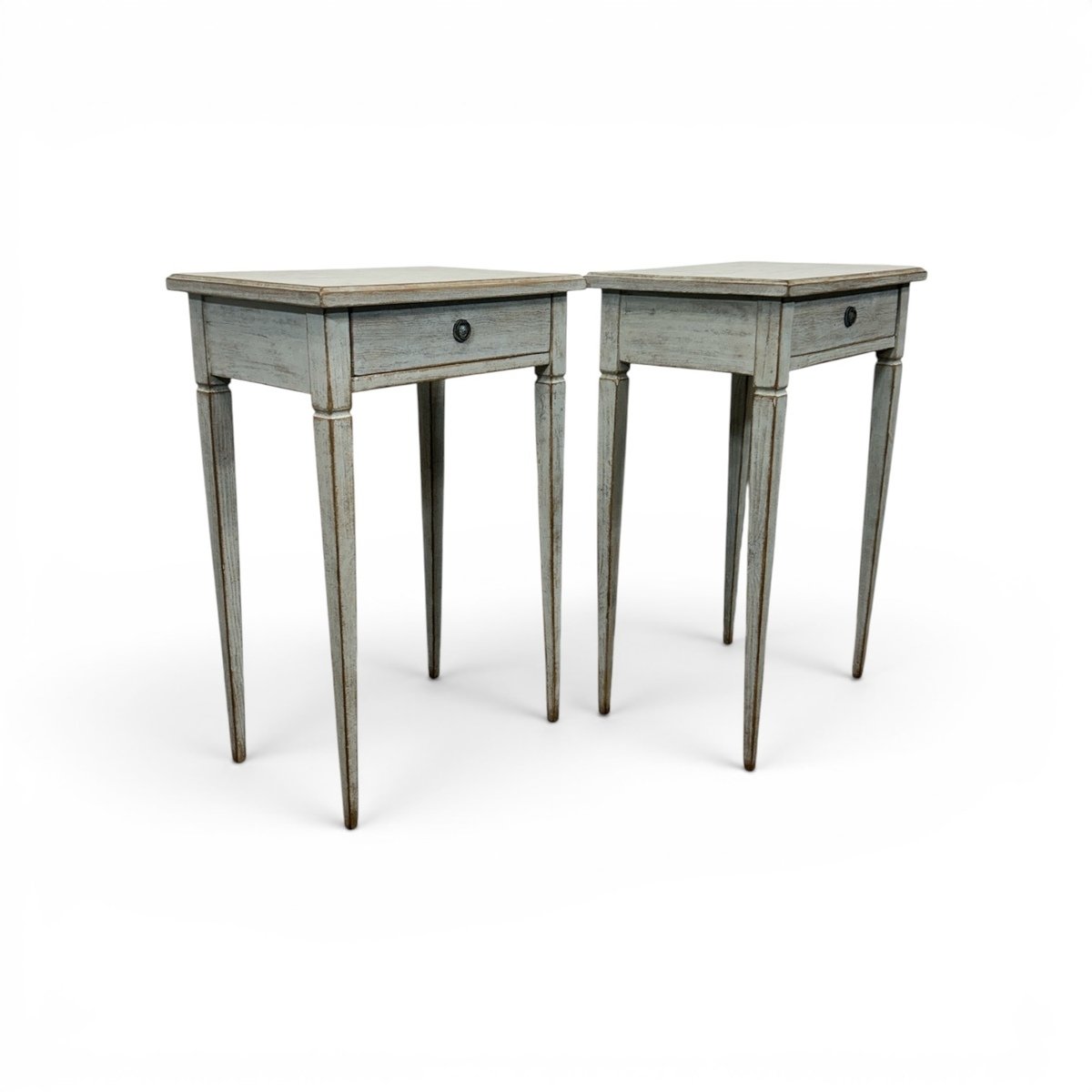 A pair of Swedish side tables in a mix of pale blue and grey. - JAA