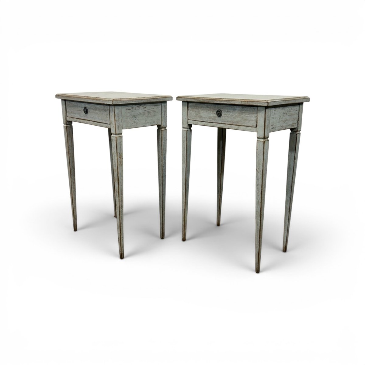 A pair of Swedish side tables in a mix of pale blue and grey. - JAA