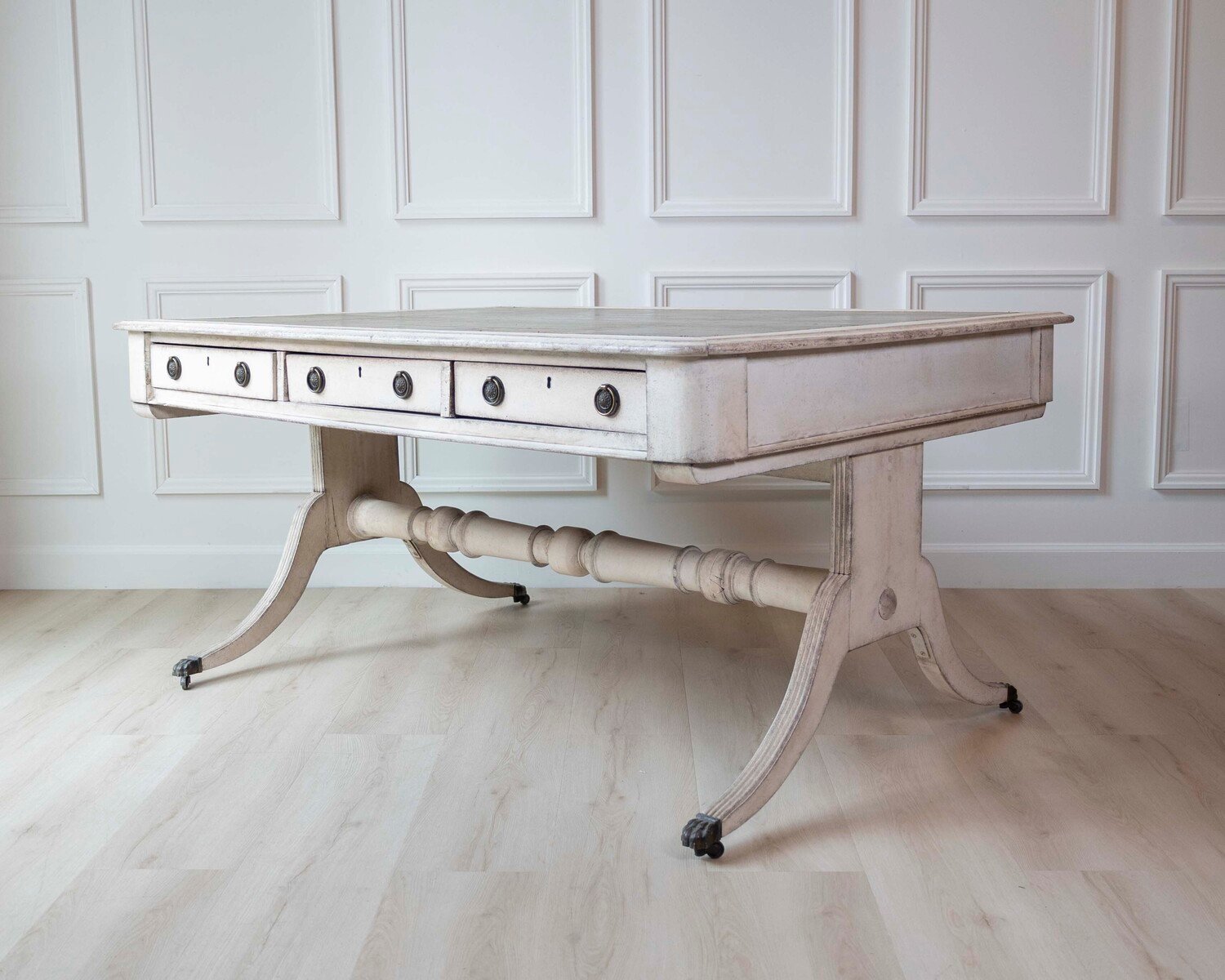 English Regency Early 19th Century Partners Desk with Leather Top and Bronze Mounts, c.1820 - JAA