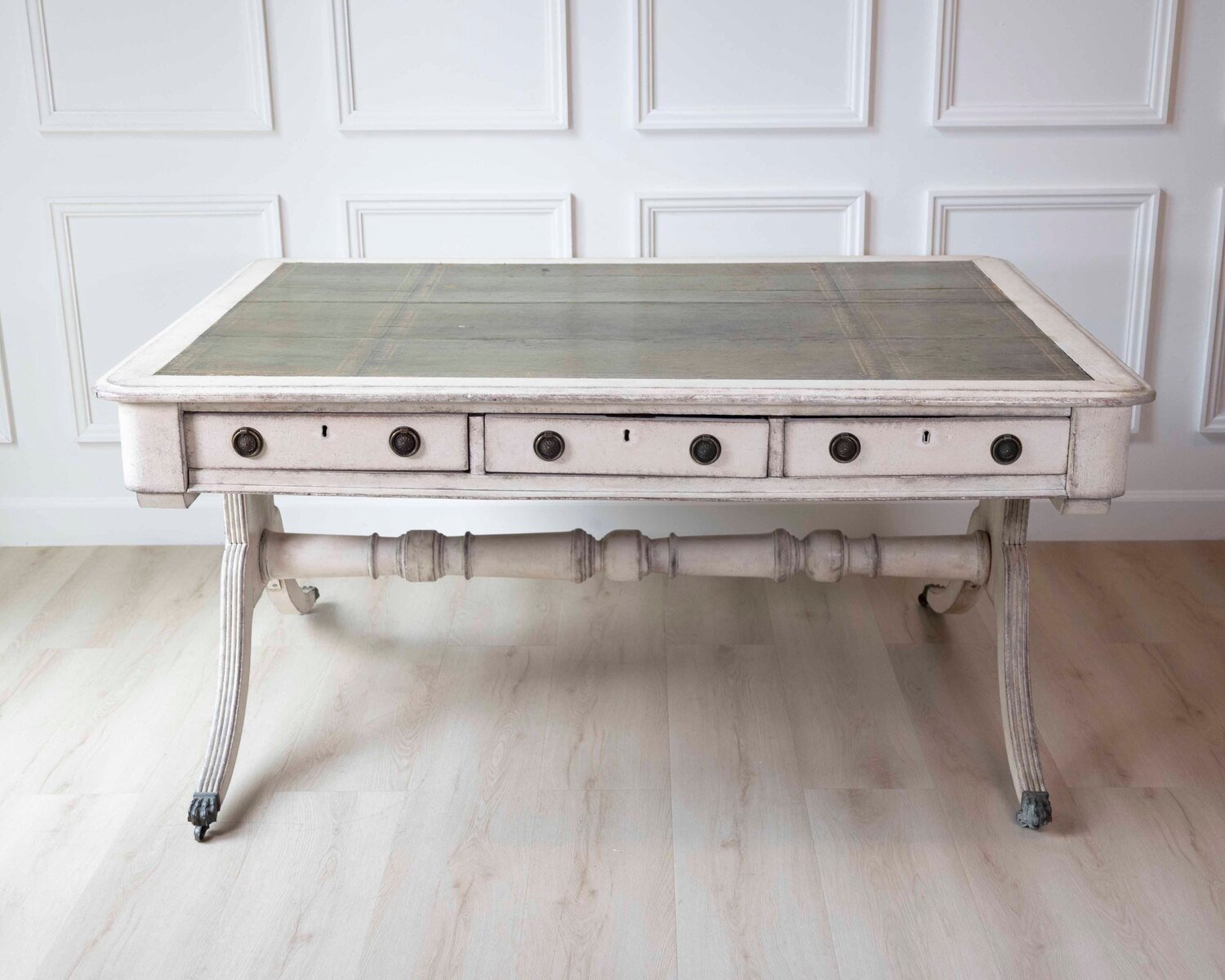 English Regency Early 19th Century Partners Desk with Leather Top and Bronze Mounts, c.1820 - JAA