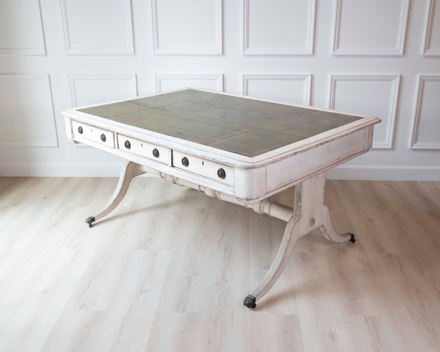 English Regency Early 19th Century Partners Desk with Leather Top and Bronze Mounts, c.1820 - JAA
