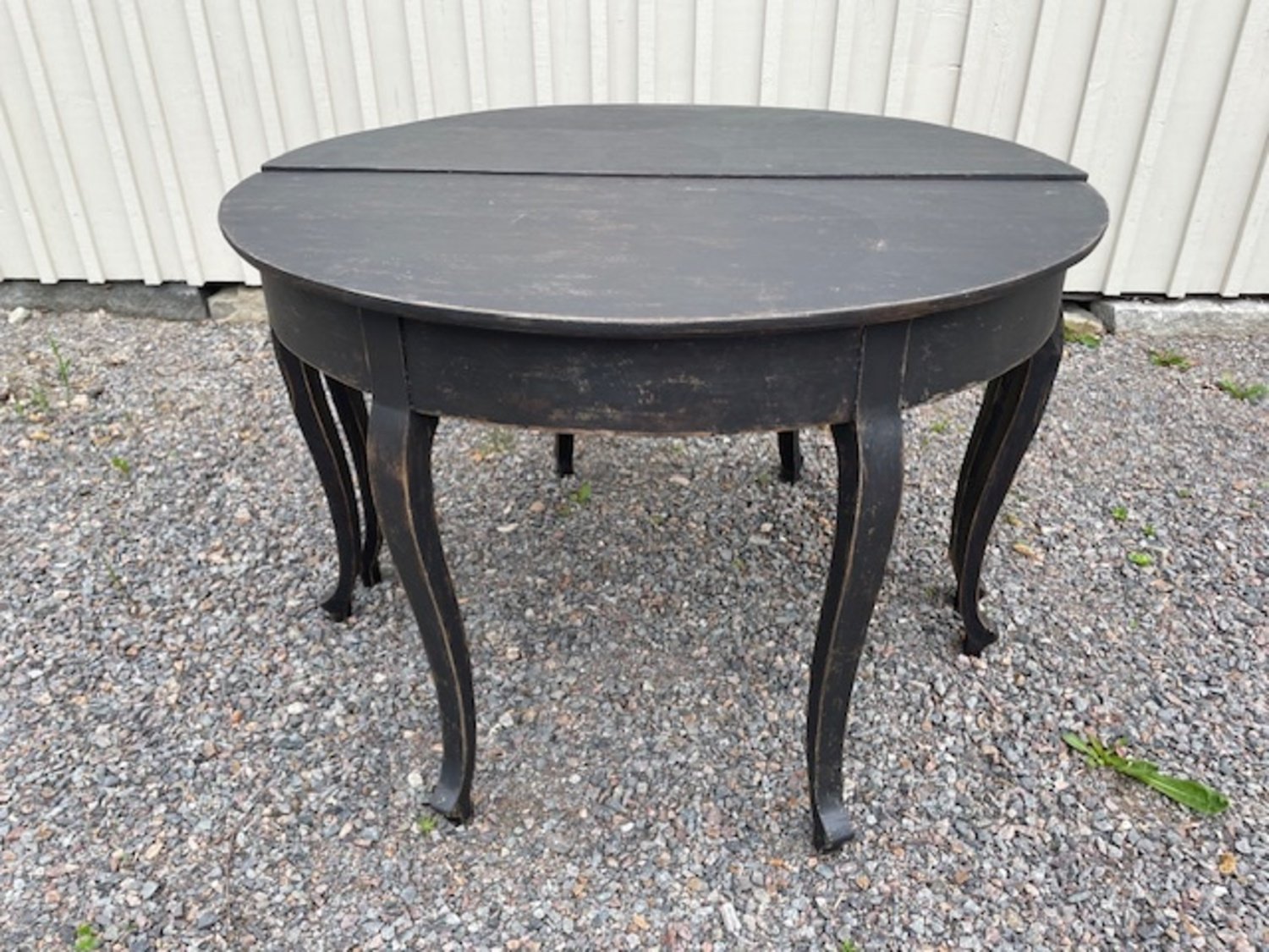 Pair of Swedish Black Painted Demi-Lune Consoles Forming a Round Table, 19th Century - JAA