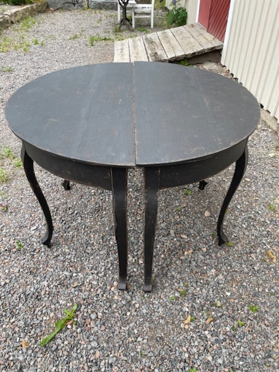 Pair of Swedish Black Painted Demi-Lune Consoles Forming a Round Table, 19th Century - JAA