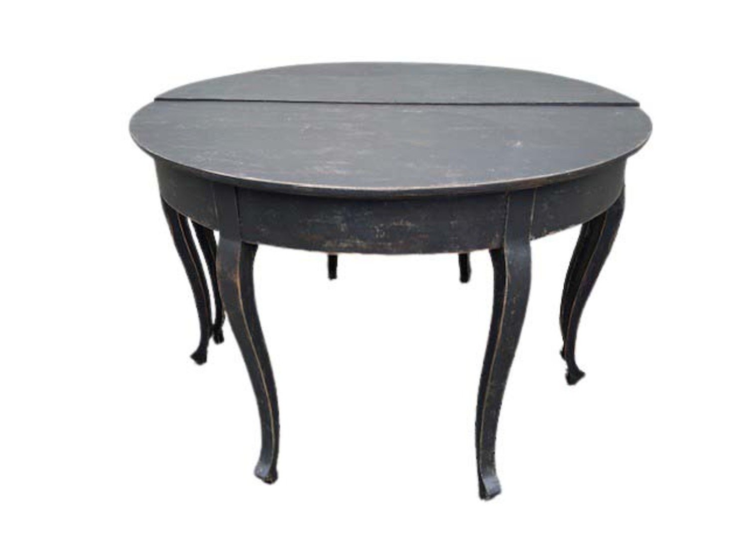 Pair of Swedish Black Painted Demi-Lune Consoles Forming a Round Table, 19th Century