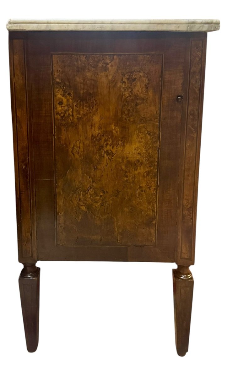 Louis XVI Burl Walnut Bedside Cabinet with Marble Top, 18th Century - JAA