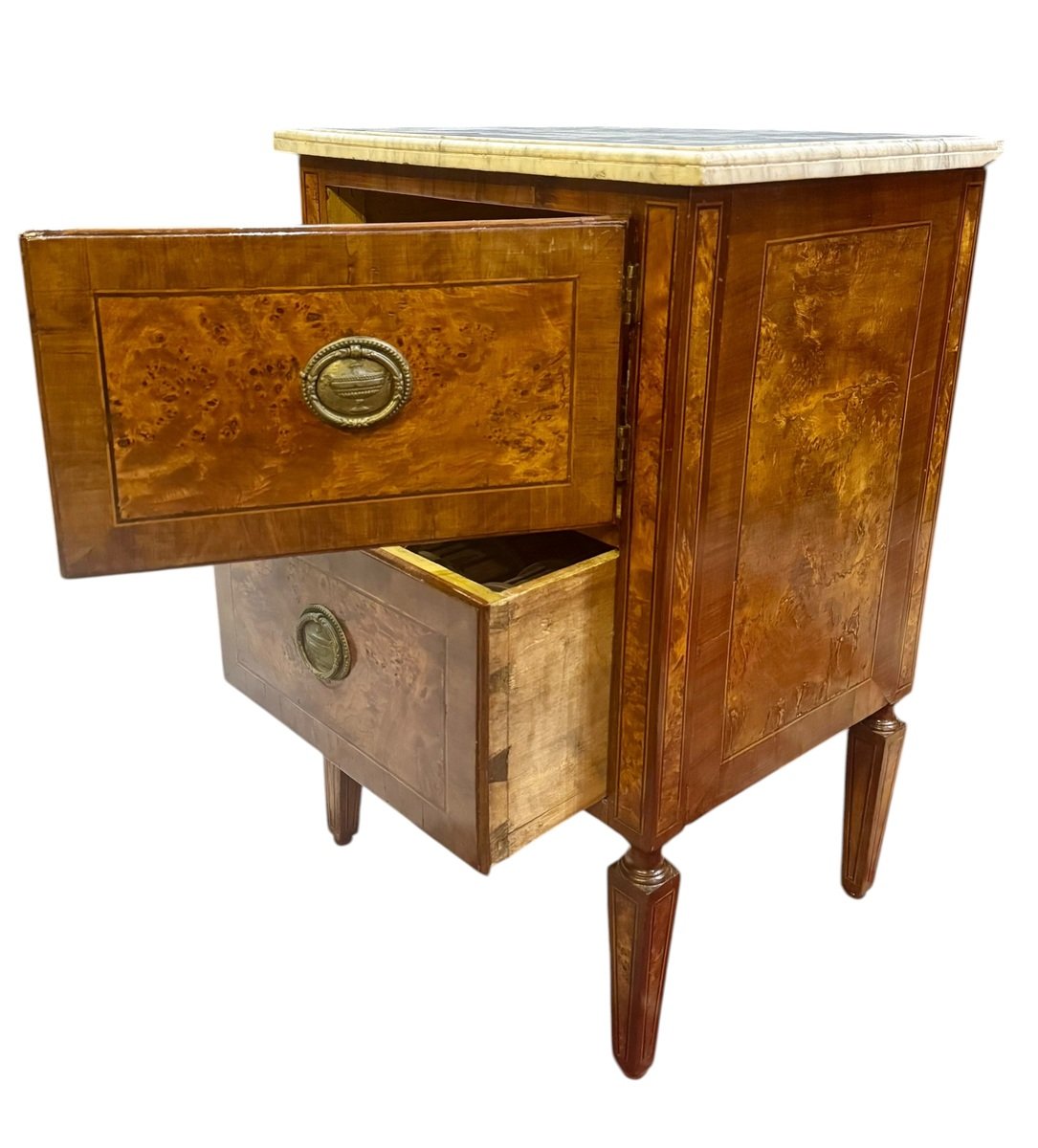 Louis XVI Burl Walnut Bedside Cabinet with Marble Top, 18th Century - JAA