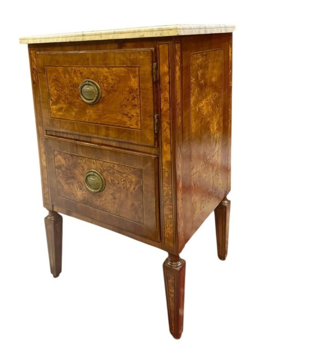 Louis XVI Burl Walnut Bedside Cabinet with Marble Top, 18th Century - JAA