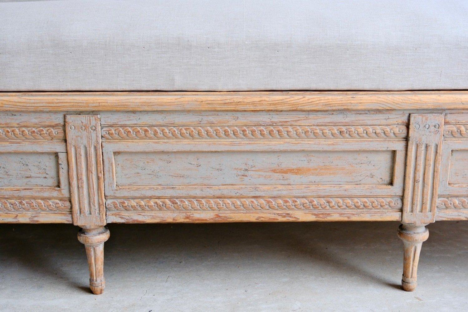 A period Gustavian sofa, repainted in soft blue and newly covered in linen. Circa 1780 - JAA