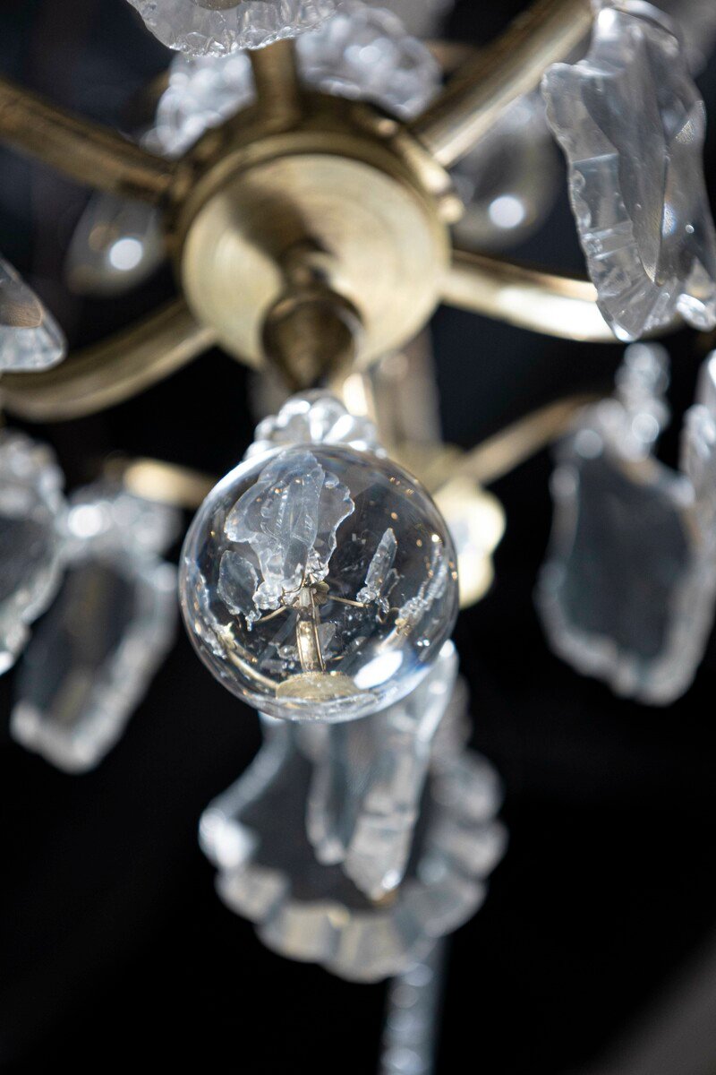 French 19th Century Six-Light Bronze and Crystal Chandelier with Scrolling Arms - JAA