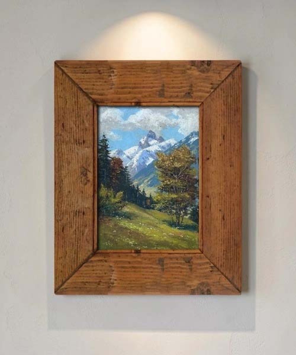 Small Alpine Landscape, Oil on Canvas in Rustic Pine Frame, 20th Century - JAA