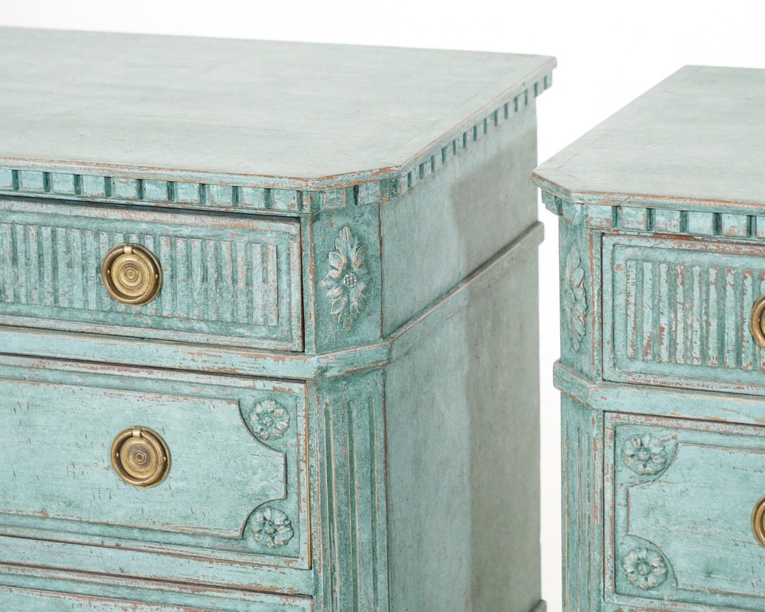 Pair of Blue Painted Carved Scandinavian Chests of Drawers, circa 1920 - JAA