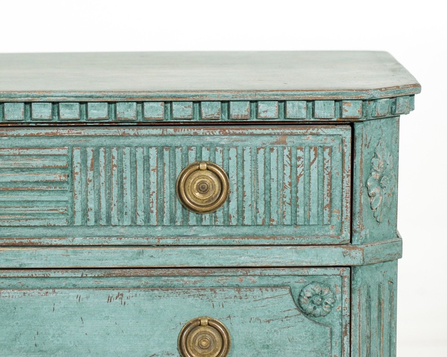 Pair of Blue Painted Carved Scandinavian Chests of Drawers, circa 1920 - JAA