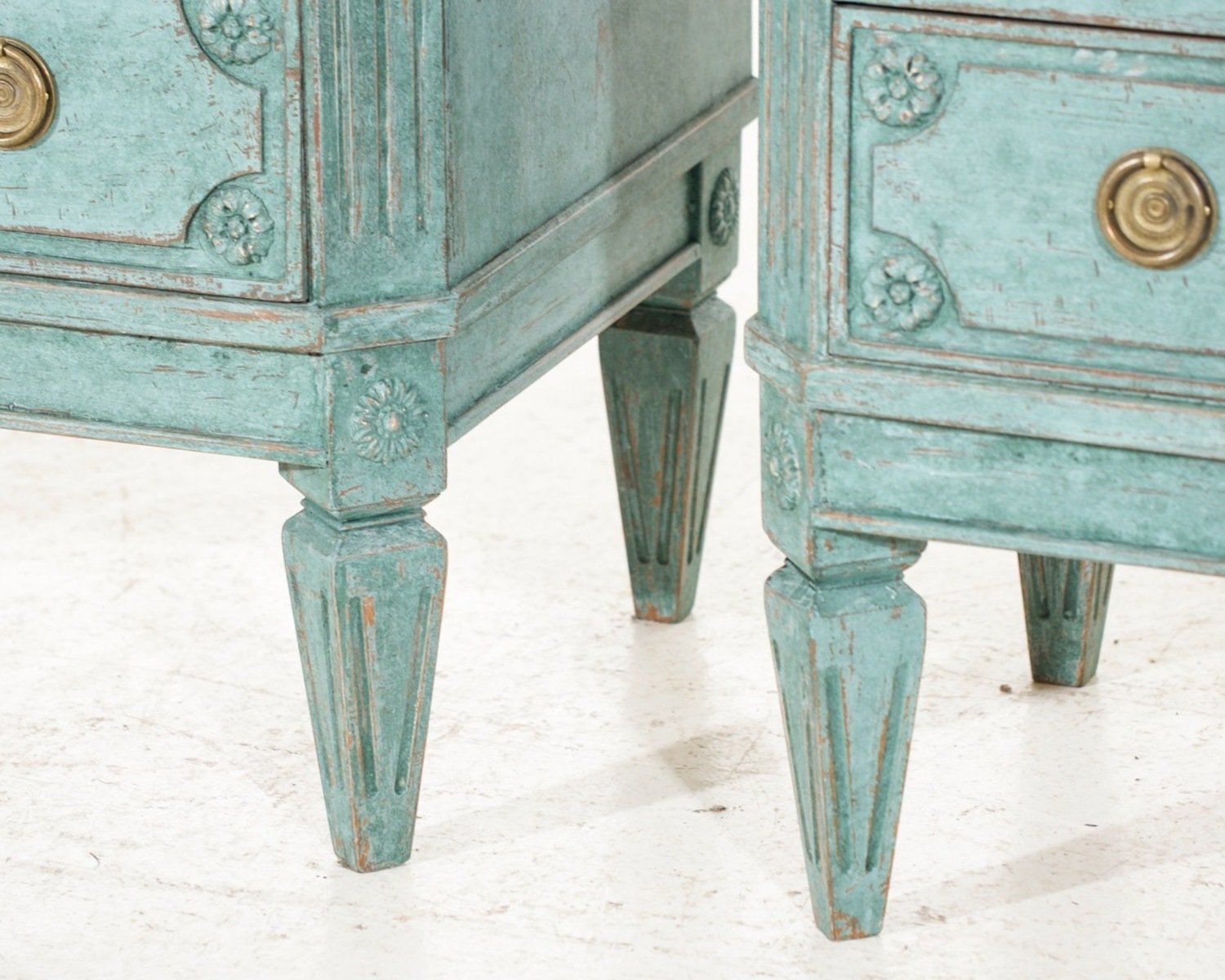 Pair of Blue Painted Carved Scandinavian Chests of Drawers, circa 1920 - JAA