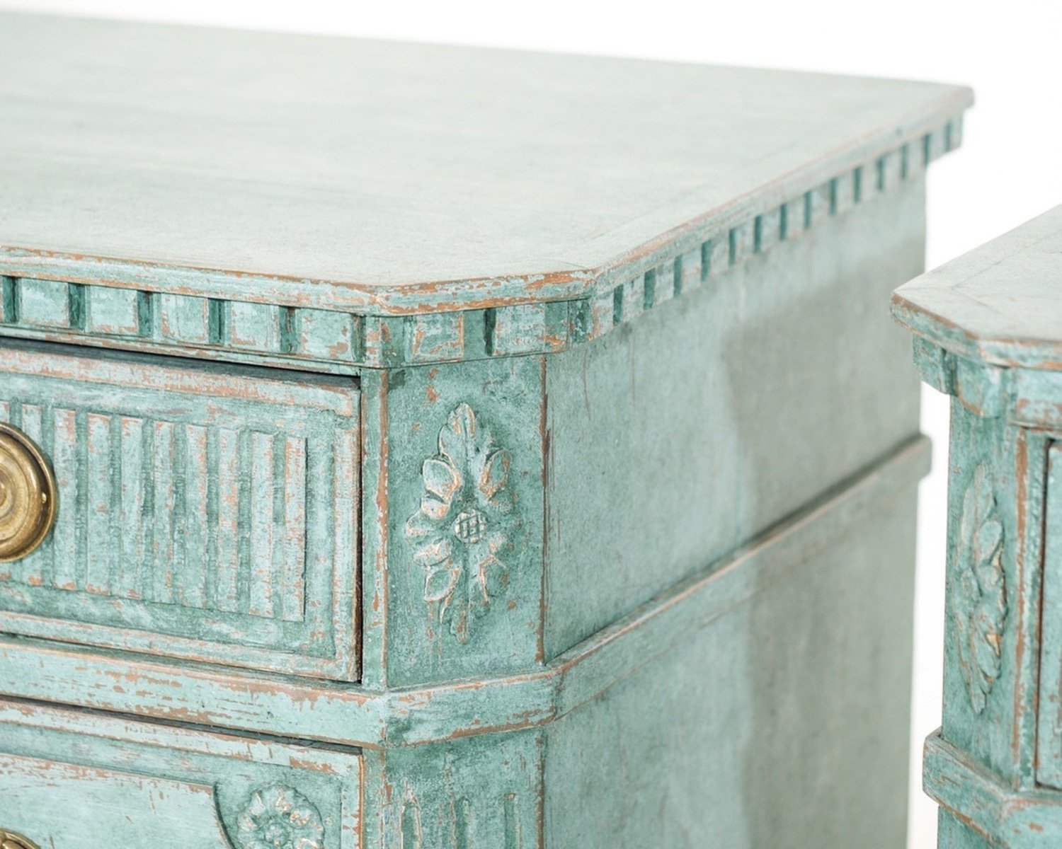 Pair of Blue Painted Carved Scandinavian Chests of Drawers, circa 1920 - JAA