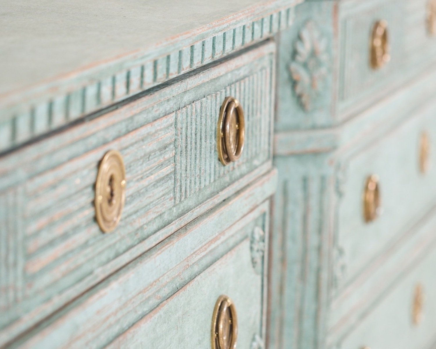 Pair of Blue Painted Carved Scandinavian Chests of Drawers, circa 1920 - JAA