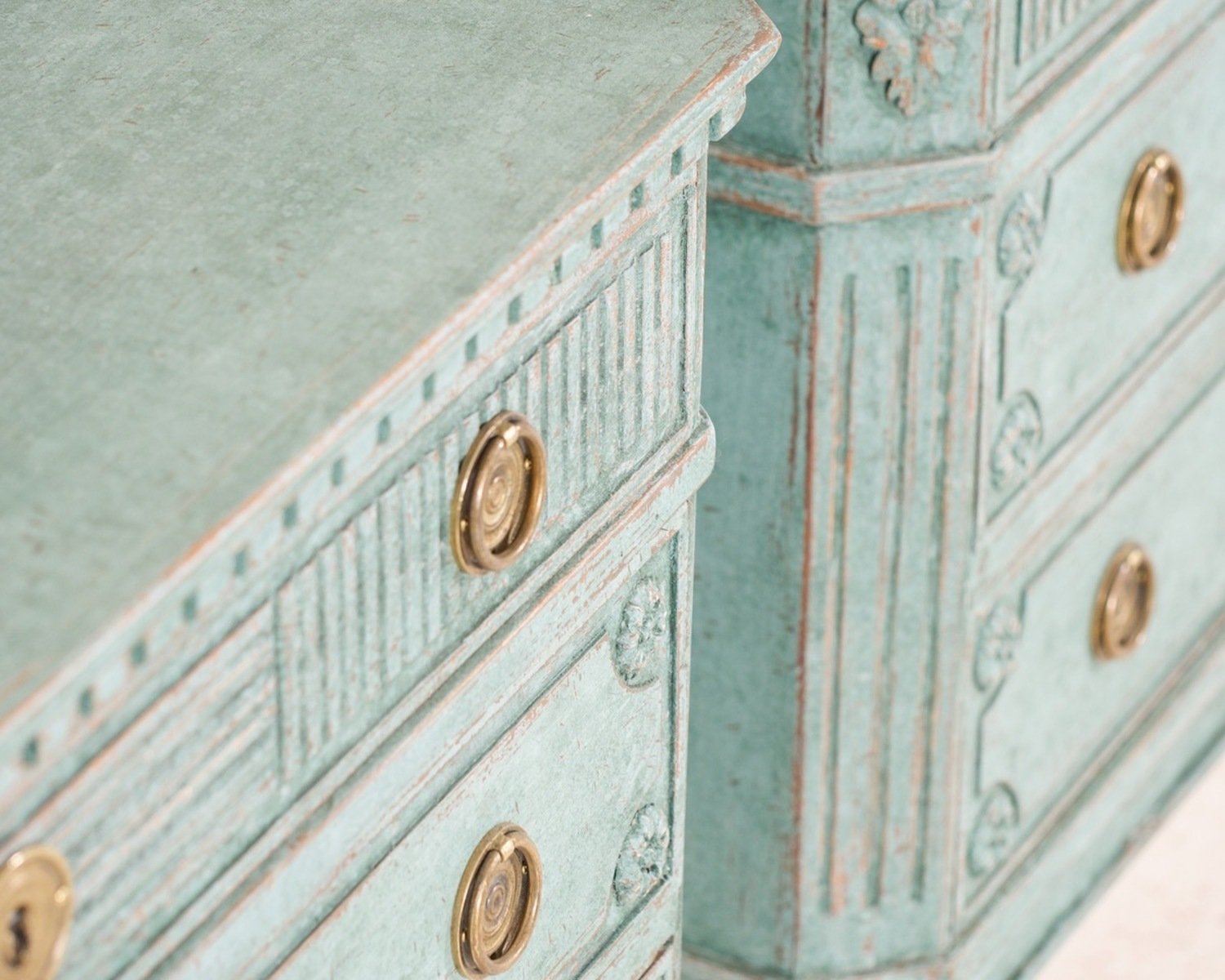 Pair of Blue Painted Carved Scandinavian Chests of Drawers, circa 1920 - JAA
