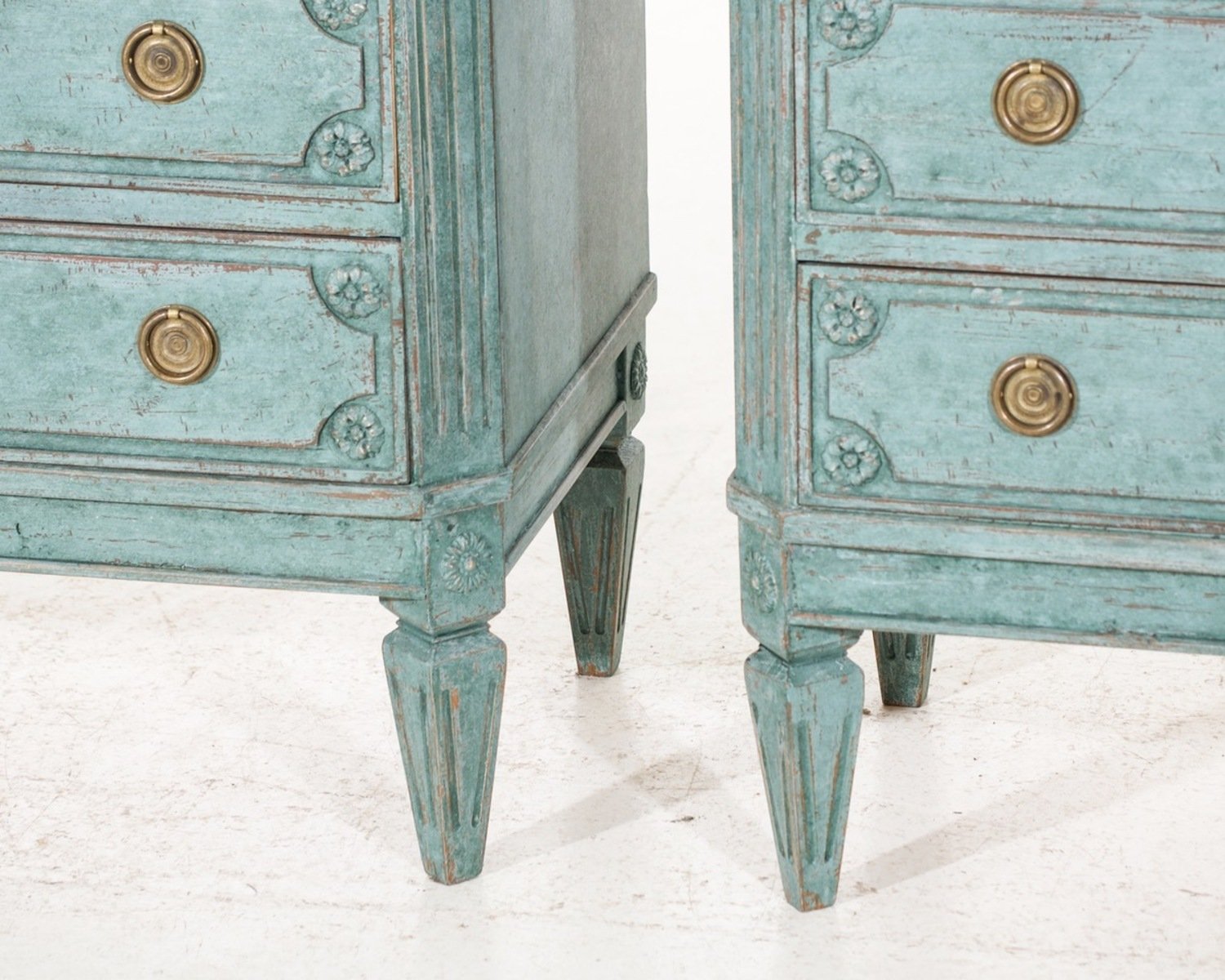 Pair of Blue Painted Carved Scandinavian Chests of Drawers, circa 1920 - JAA