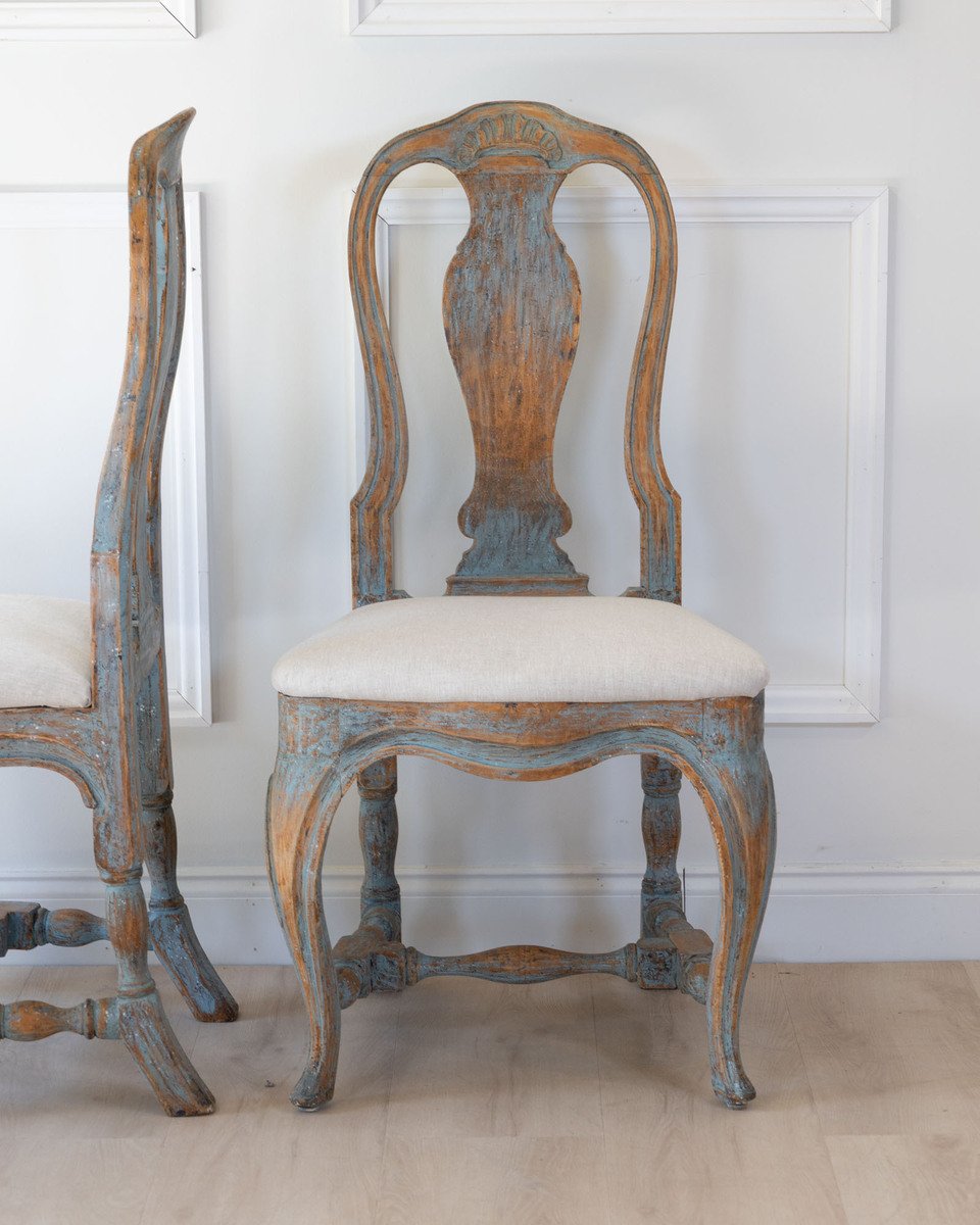 Pair of Swedish Rococo Chairs in Blue Paint, circa 1770 - JAA