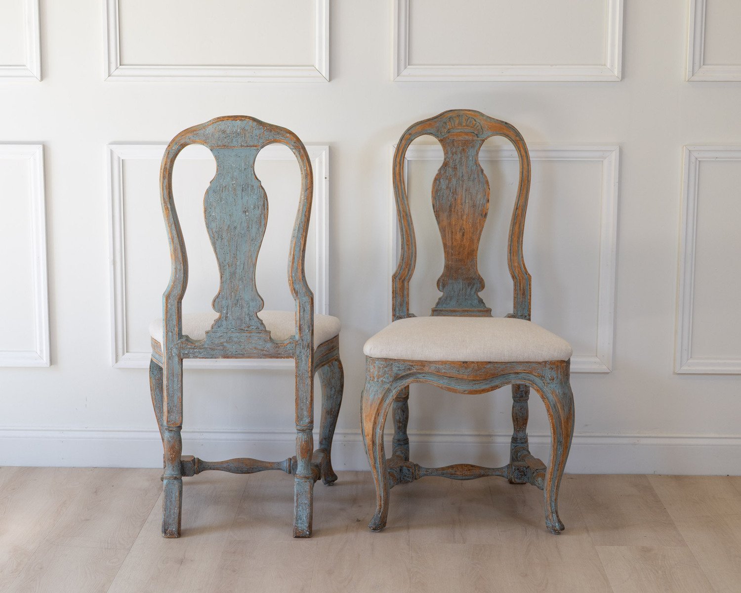 Pair of Swedish Rococo Chairs in Blue Paint, circa 1770 - JAA