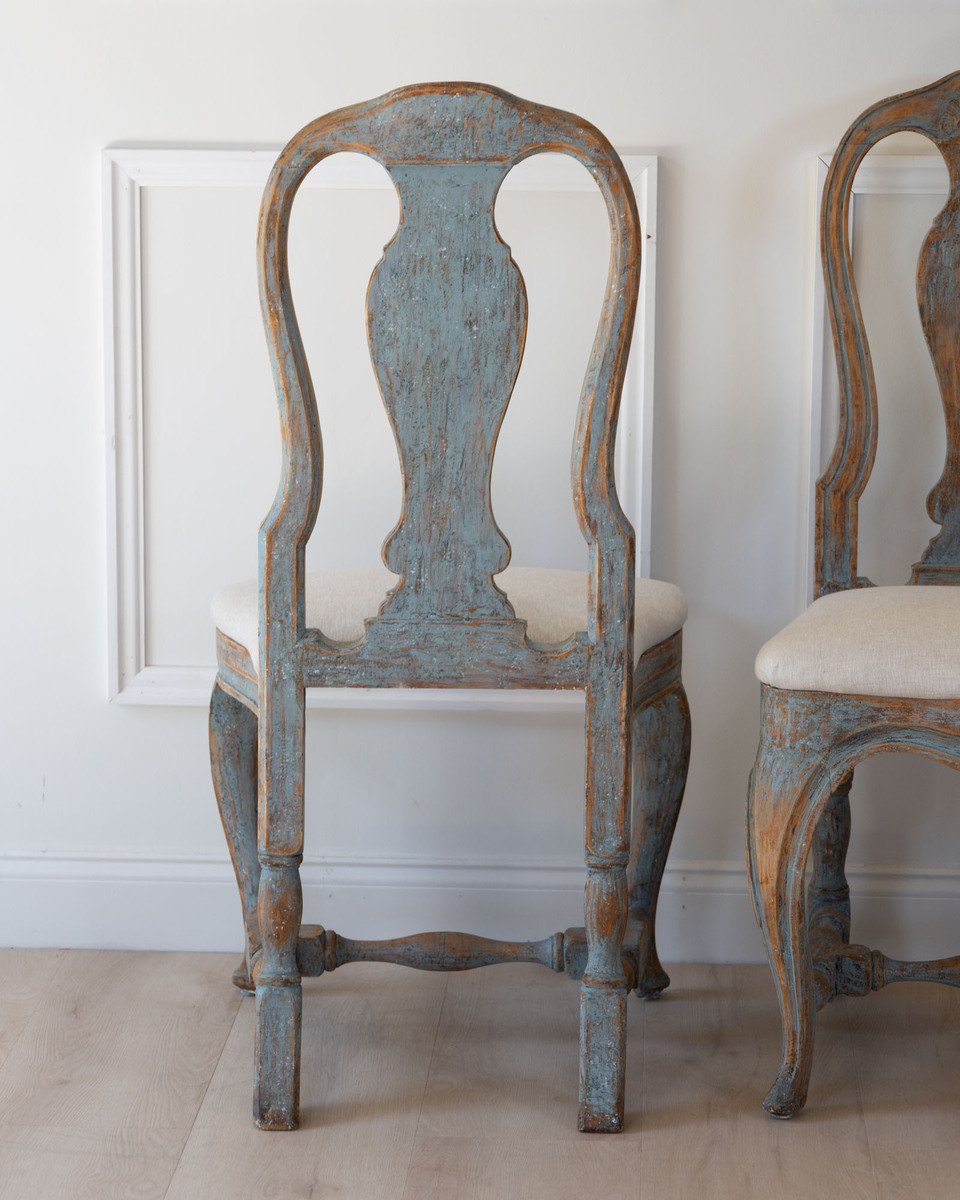 Pair of Swedish Rococo Chairs in Blue Paint, circa 1770 - JAA