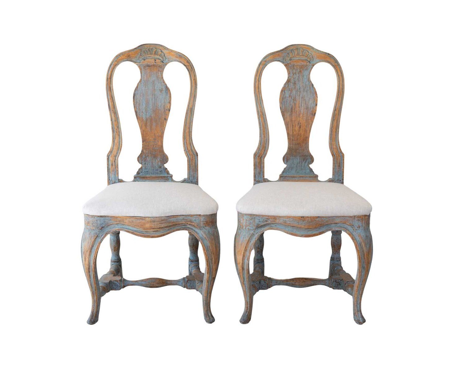 Pair of Swedish Rococo Chairs in Blue Paint, circa 1770