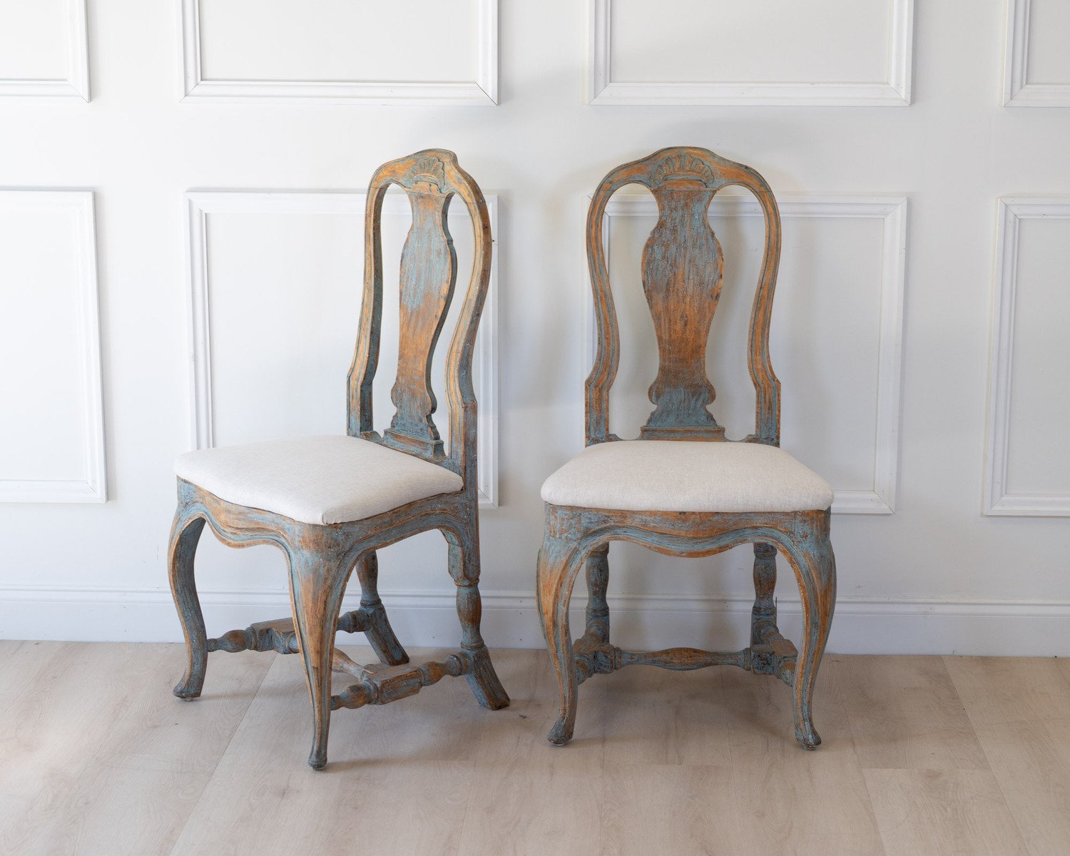 Pair of Swedish Rococo Chairs in Blue Paint, circa 1770 - JAA